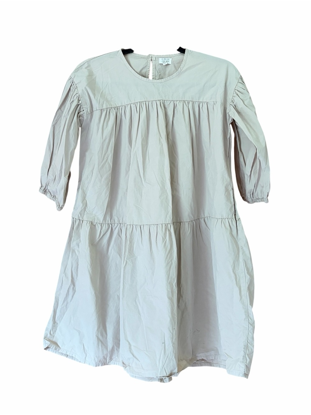 The Simple Folk Girls' Cream Tiered Puff-Sleeve Cotton Dress